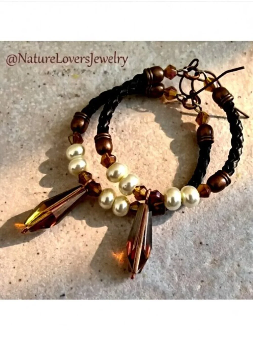 SEXY!!! Boho Hoop Earrings w. Leather, Crystals & Pearls - Total KickA$$ Hoops!